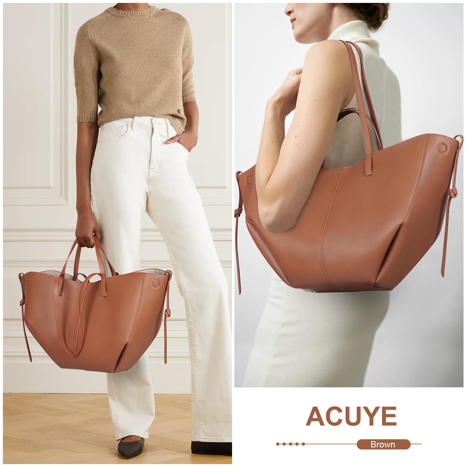 ACUYE Grand sac fourre-tout noir en forme de croissant de style Hobo, bandoulière, fermeture à boucle magnétique, pour femme