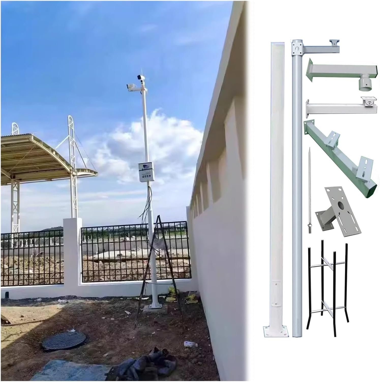 Heavy-Duty Outdoor Security Camera Pole, 9.8ft Metal Monitoring Post for Backyard, Porch, Residential, and Parking Lot with Installation Hardware