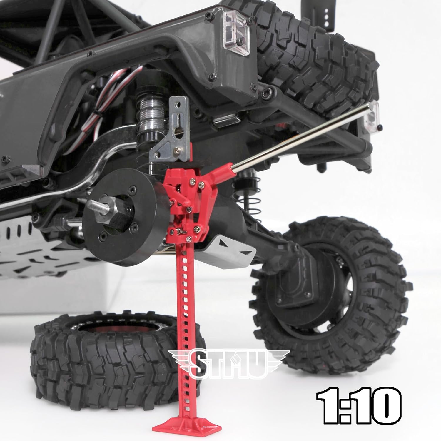 1/10 Scale The Model car Metal Adjustable Lift Jack & Stand for 1/10 RC Crawler Car SCX10 SCX10 II 90046 SCX10 III AXI03007 SCX10 Pro TRX4 TRX6 D90 Gen7/8 VS4-10 MST CFX (Red)