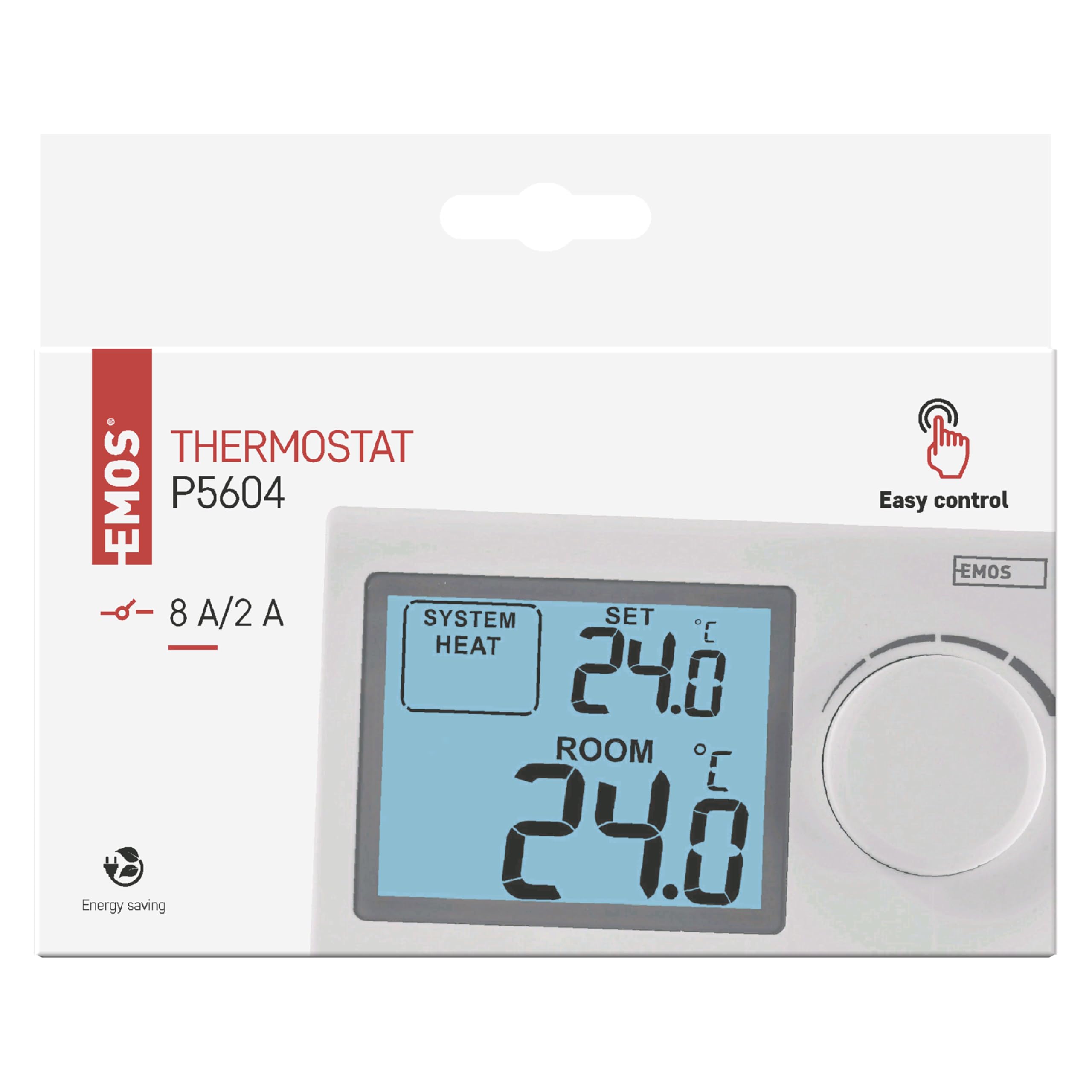 EMOS - Thermostat numérique avec écran LCD - Manuel, Filaire - Chauffage/climatisation - Plage température 5-35 °C - Montage en Surface - Utilisation Simple - Pile Incluse - Blanc