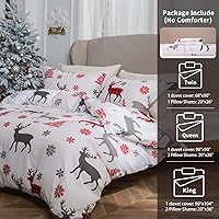 Vista 5 de MILDLY - Juego de funda de edredón de Navidad, tamaño King, microfibra suave, diseño de reno, copo de nieve, para regalos de Navidad