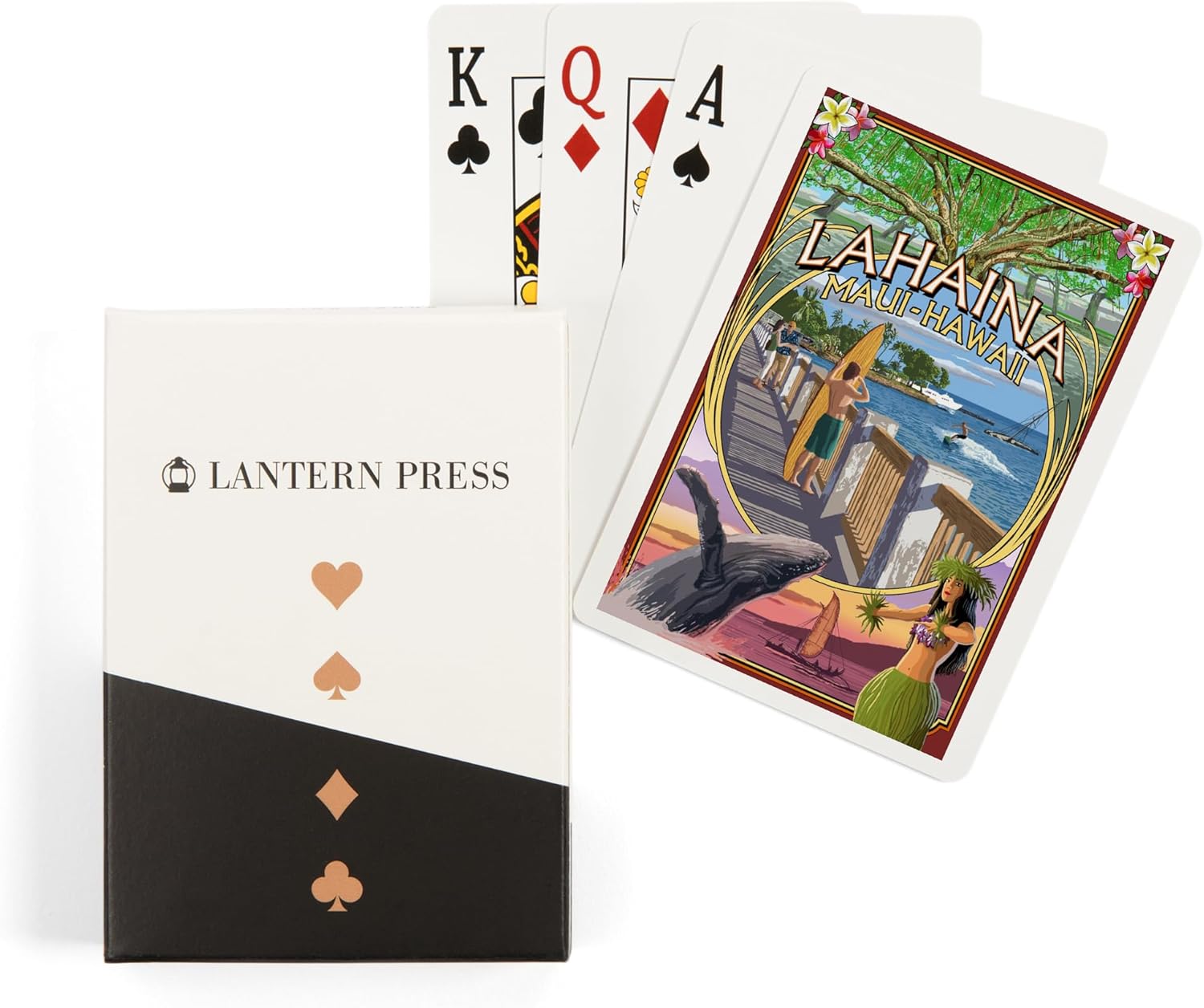 Lantern Press Lahaina, Maui, Hawaii, Town Scenes Montage, 52 Playing Cards for Adults, Poker Size Card Deck