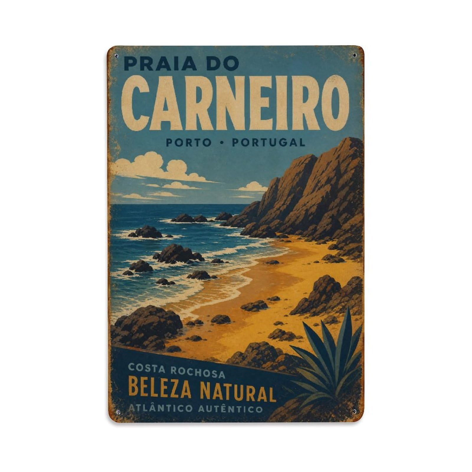 Huiyhb 8X12inch(20X30cm) Vintage Travel Praia Carneiro Rocky Beach Coastal Portugal Metal Tin Sign