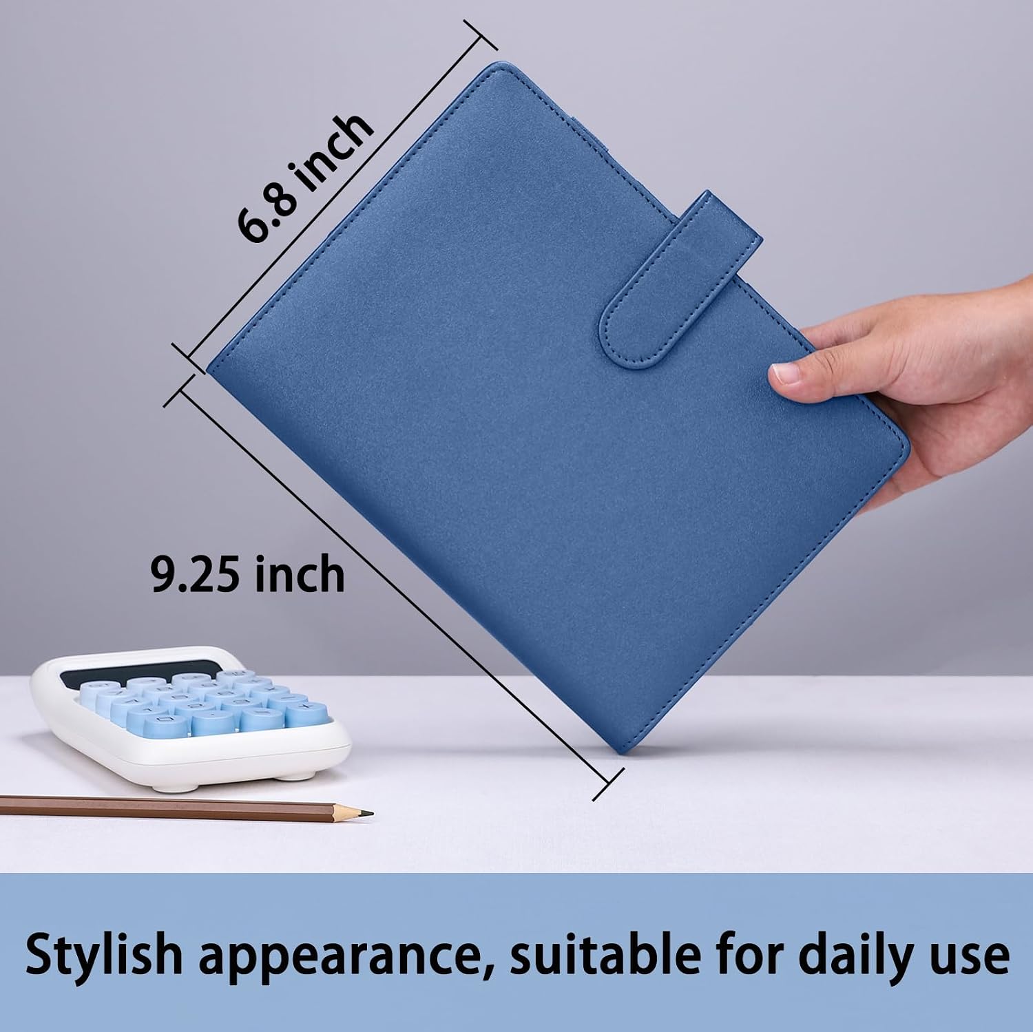 Antner A5 Binder 6 Ring Refillable Notebook Budget Planner Cover for Cash Organizer, PU Leather Loose Leaf Kpop Photocard Holder Small Binder for A5 Planner Inserts with Magnetic Buckle, Glitter Blue