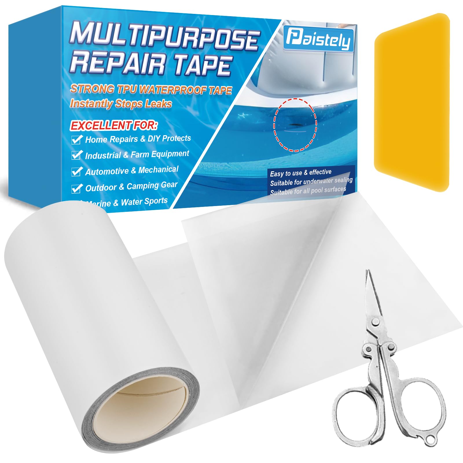 4 in x 7 ft Roll Air Mattress Patch Kit, Underwater Pool Liner Patch Kit for Various Pools, Inflatable Patch Repair Kit for Air Mattress, Swimming Pool, Bounce House, Tent, Floats and Inflatable Toys