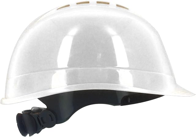 Silent SL1470 Industrial Safety Helmet, Construction Hard Hat, Ventilated, 6 Point Harness, EN 397 & A1 Certified (Basic Wheel Adjustment, White)