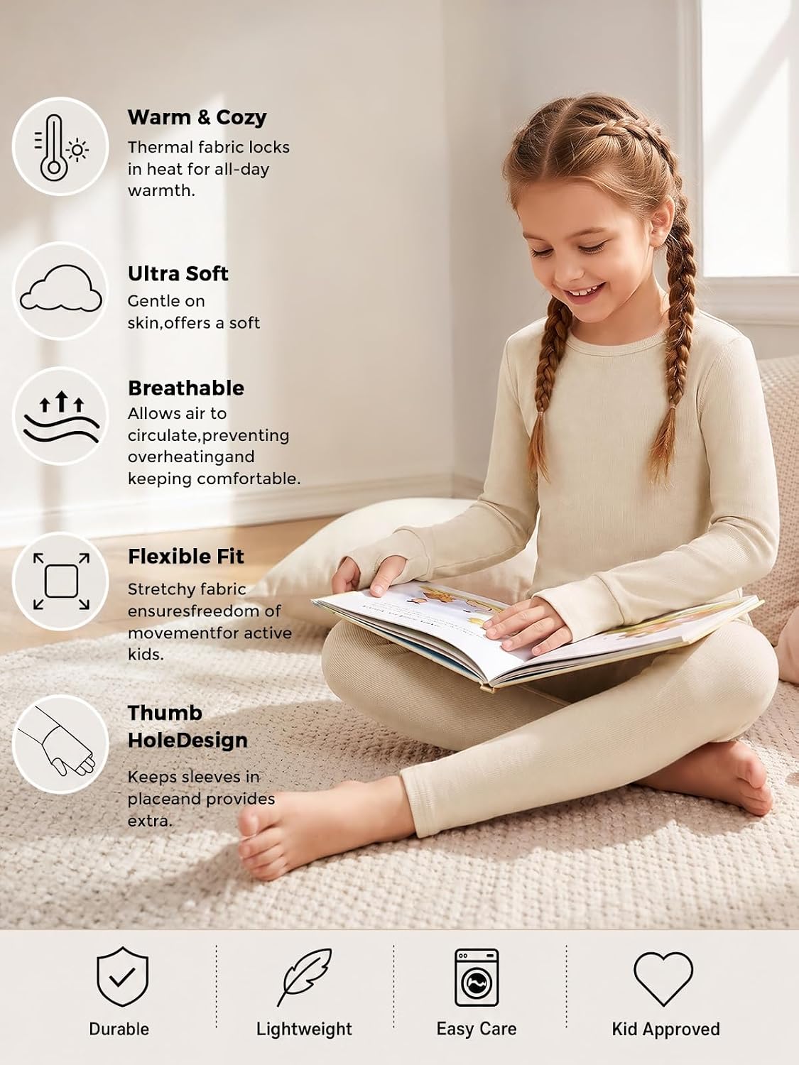 Haloumoning Girls Thermal Underwear Set Kids Warm Base Layer 5-14Y