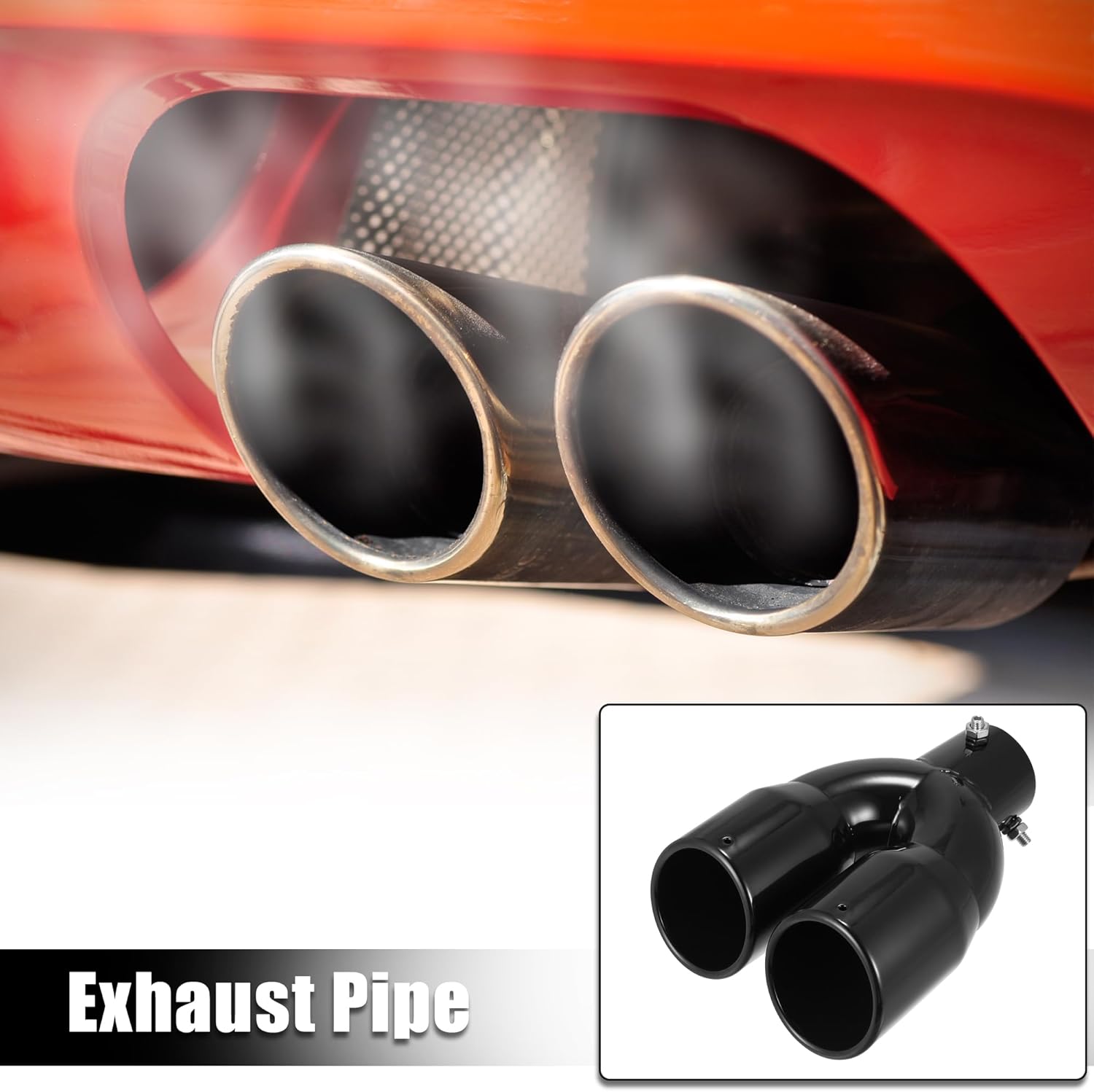 X AUTOHAUX Dual Exhaust Tip 62mm 2.44" Inlet Straight Universal Car Double Exhaust Tip Exhaust Tailpipe Stainless Steel Glossy Black Outlet Slant Angle Double Wall Fit for 2.5" Pipe