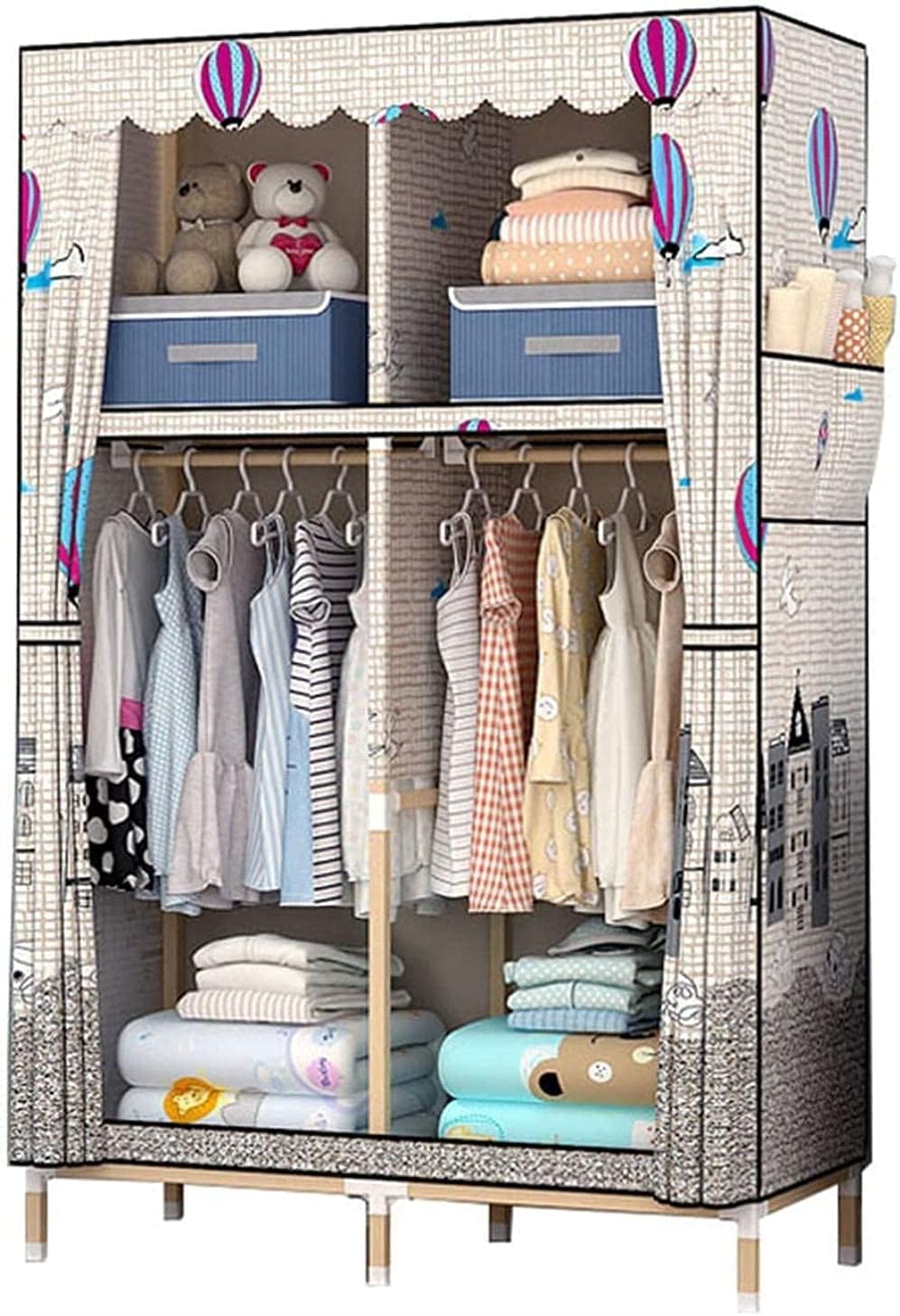 Double Door Wardrobe Bedroom Wardrobe Dividers Portable Storage Wardrobe Clothes Rack (Color : H) (D)