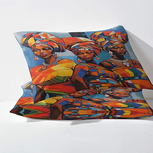 Miniatura 3 de Sábanas de mujer africana, tamaño matrimonial, sábanas tribales, sábanas y fundas de almohada estampadas de 4 piezas, sábana bajera ajustable de