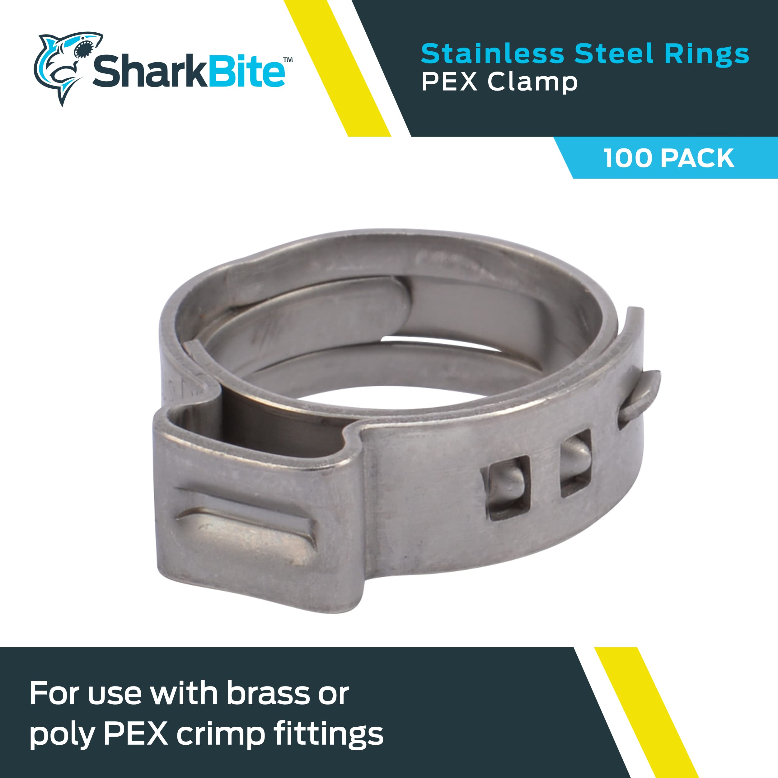 SharkBite 1/2" Klemmring, 100 Stück, Edelstahl-Sanitärarmatur, PEX-Rohr, PE-RT, UC953CP100