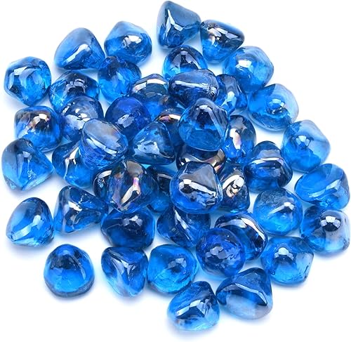 Miniatura 4 de GasSaf Vidrio ignífugo de diamantes de 10 libras y 1 pulgada para chimenea de gas o propano, chimenea y paisajismo (brillo azul caribeño)