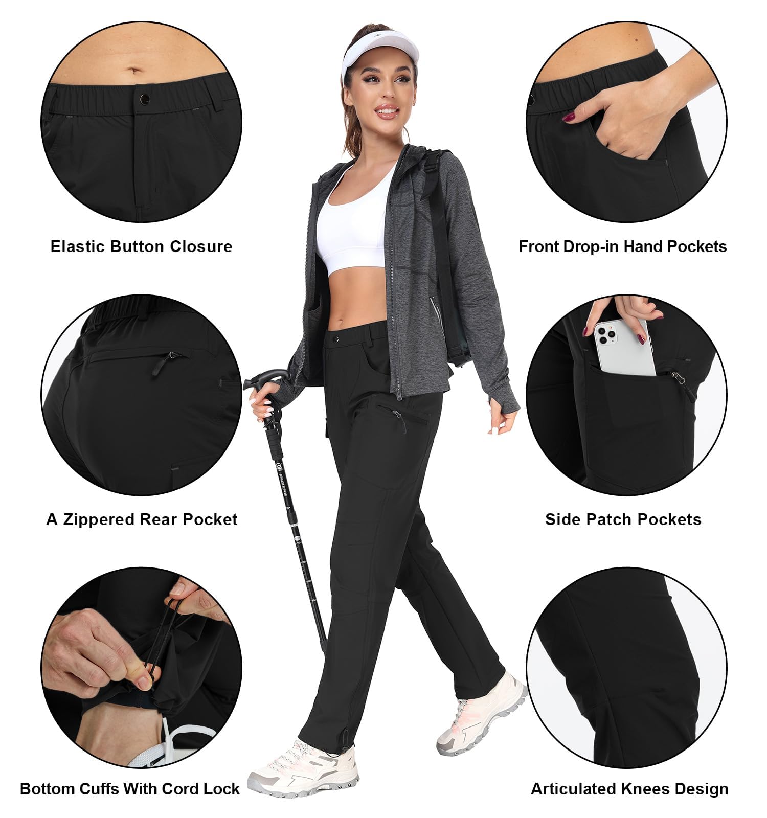 GymBrave Pantaloni Trekking Donna Cargo Capri 3/4 Estivi Leggeri Asciugatura Rapida con Tasche Zip Campeggio All'Aperto