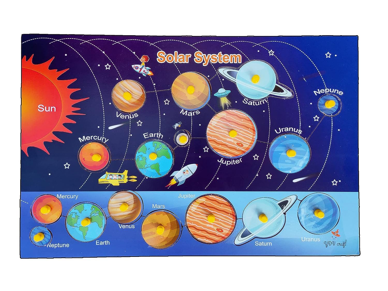 Solar System Wooden Puzzle for Kids - Educational Outer Space Toy for 2+ Year Olds solar set earth toy fun toy planet toy solar kit space kit solar toy kid solar system puzzle kid puzzle game kid 5 year space puzzle solar kit kidfun game puzzle space theme solar system kid