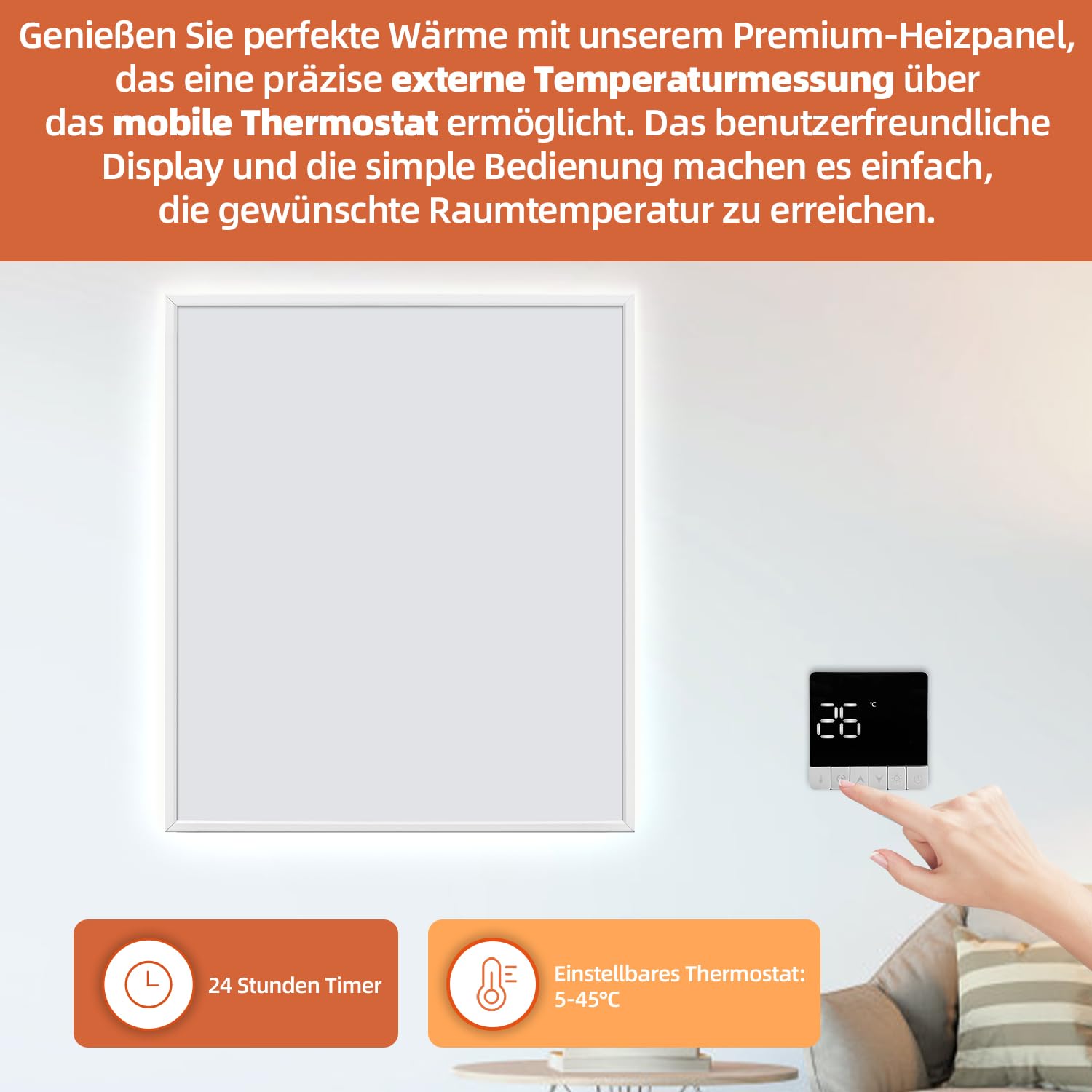 SHX Premium Infrarot Heizung mit WIFI 500W, 5-10 qm, Decken- oder Wandmontage, Standgerät, dimmbare Ambiente Beleuchtung, Fernbedienung, Fenstererkennung, LED Display, Carbon Crystal PET Oberfläche