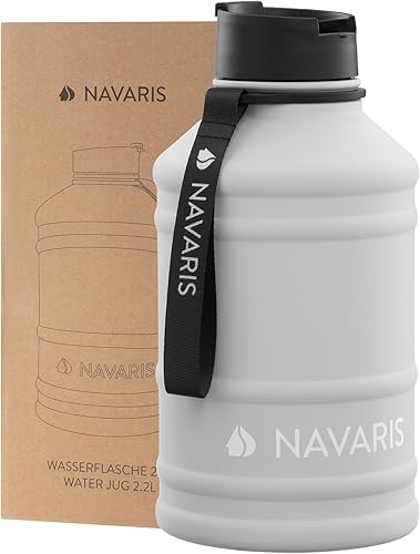 Miniatura 8 de Navaris Botella de agua de acero inoxidable  Botella de metal grande de 75 oz (2.2L) de pared única para deportes, campamento, gimnasio, capacidad