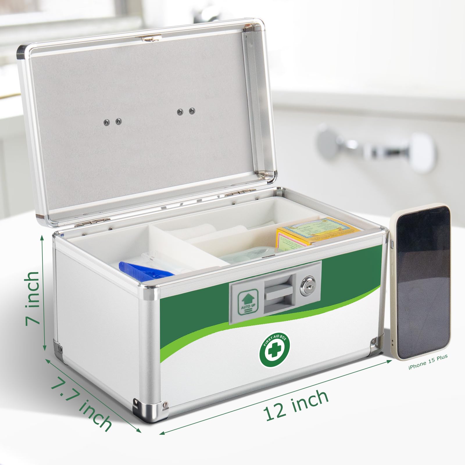 ZORVIDSON Lockable Medicine Box, Medication Storage with Key Lock, Portable First Aid Safe Empty Box - Image 2