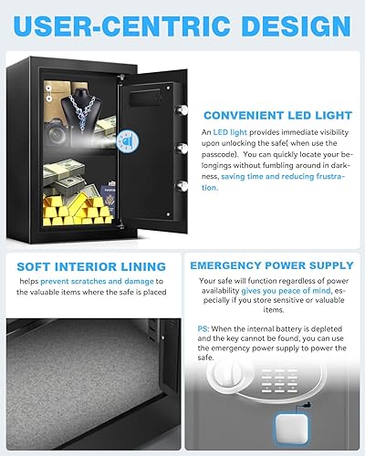 Miniatura 7 de Caja fuerte grande de 2.5 pies cúbicos con impermeable ignífugo para documentos, seguridad personal de acero con teclado digital, caja de batería de