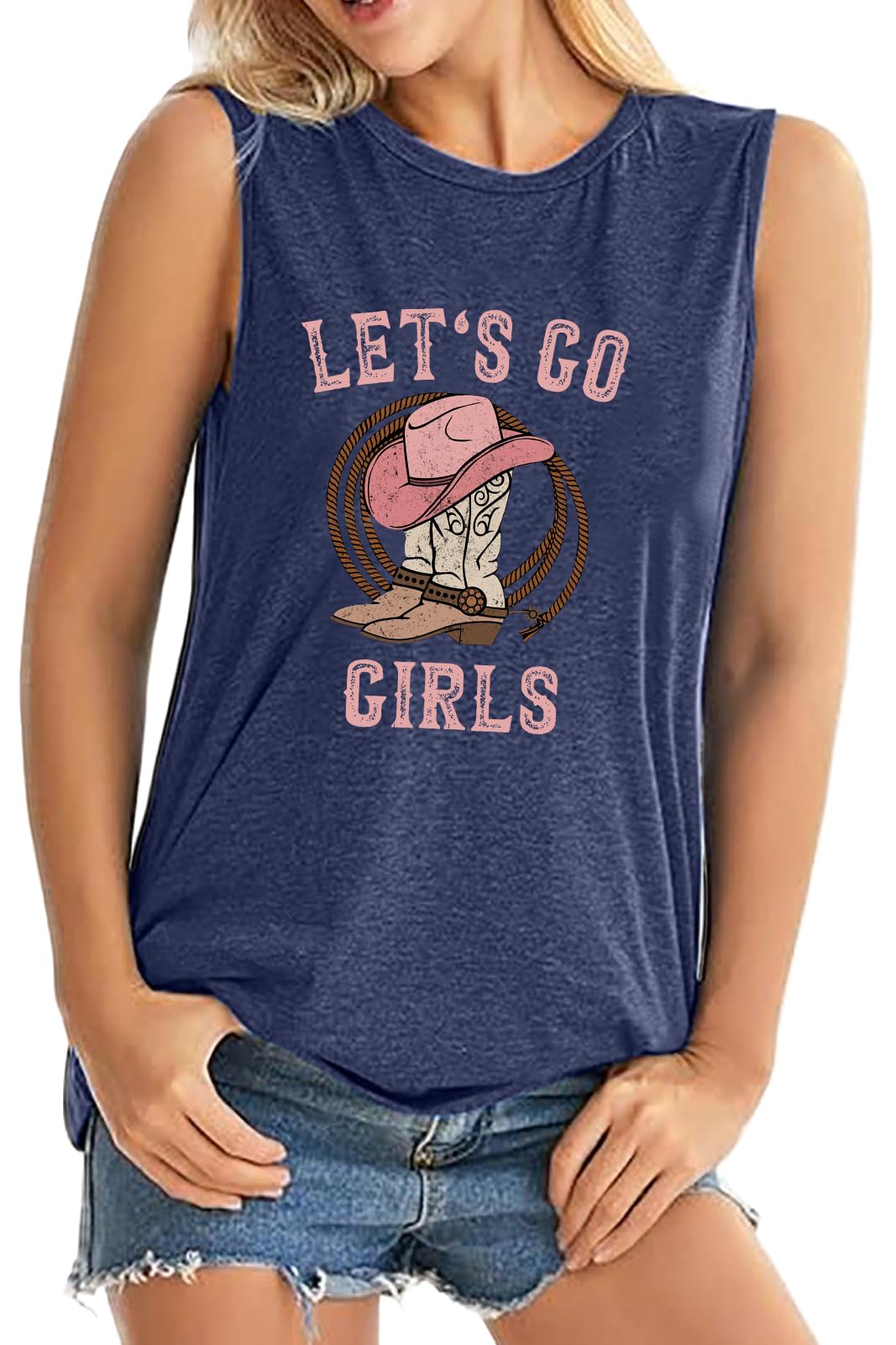 ALUS Womens Graphic Tank Tops Summer T Shirts Sleeveless Casual Loose Tunic Blouses