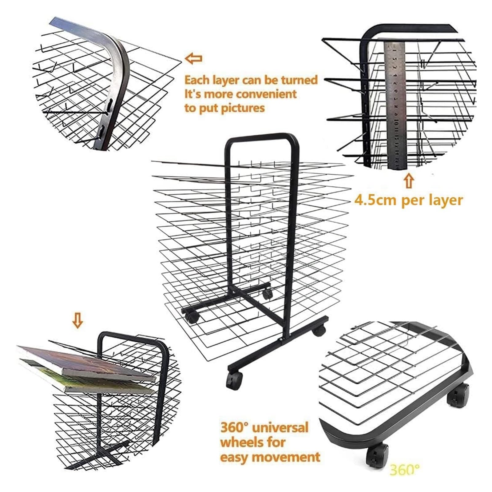 Suszarka do obrazów, suszarka do obrazów z uniwersalnymi kółkami, solidny organizer do obrazów i rysunków, półki 26/38/50, solidny metal(50Shelves)