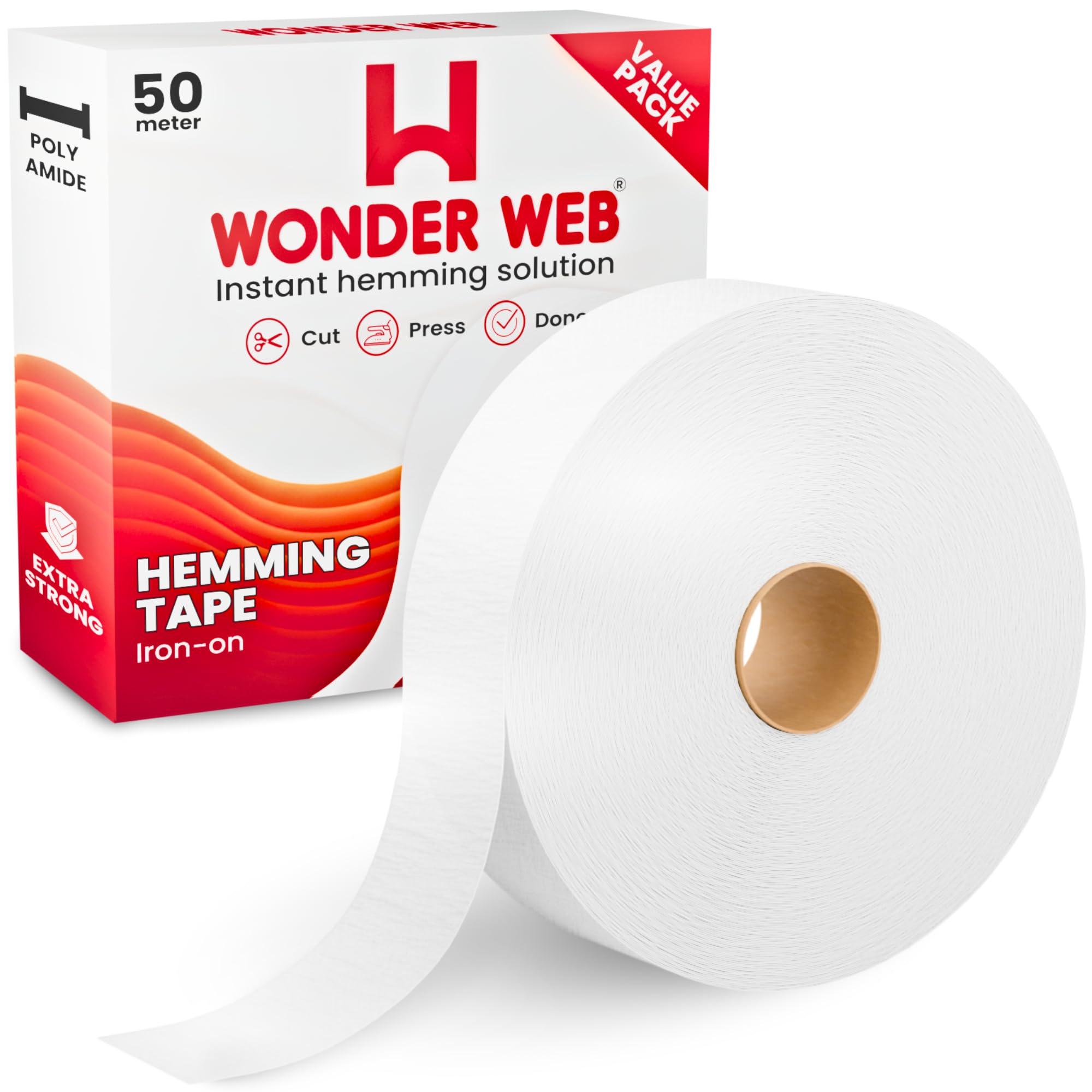 WONDER WEB Hemming Tape 50 Meter โ Premium Iron On Hemming Tape for Trousers, Sewing & Fabric โ 60GSM Extra Strong Wonderweb Hem Adhesive Tape for Quick, No-Sew Fixes โ Instant Hemming Solution