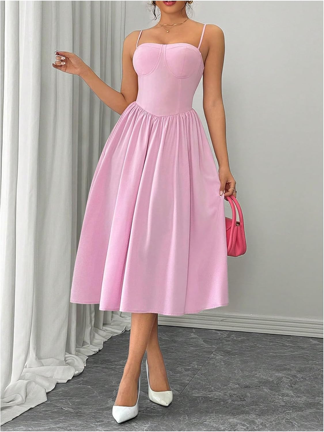 SOLY HUX Women's Sleeveless Midi Corset Dress Flared A Line Flowy Party Cami Dresses - Image 5