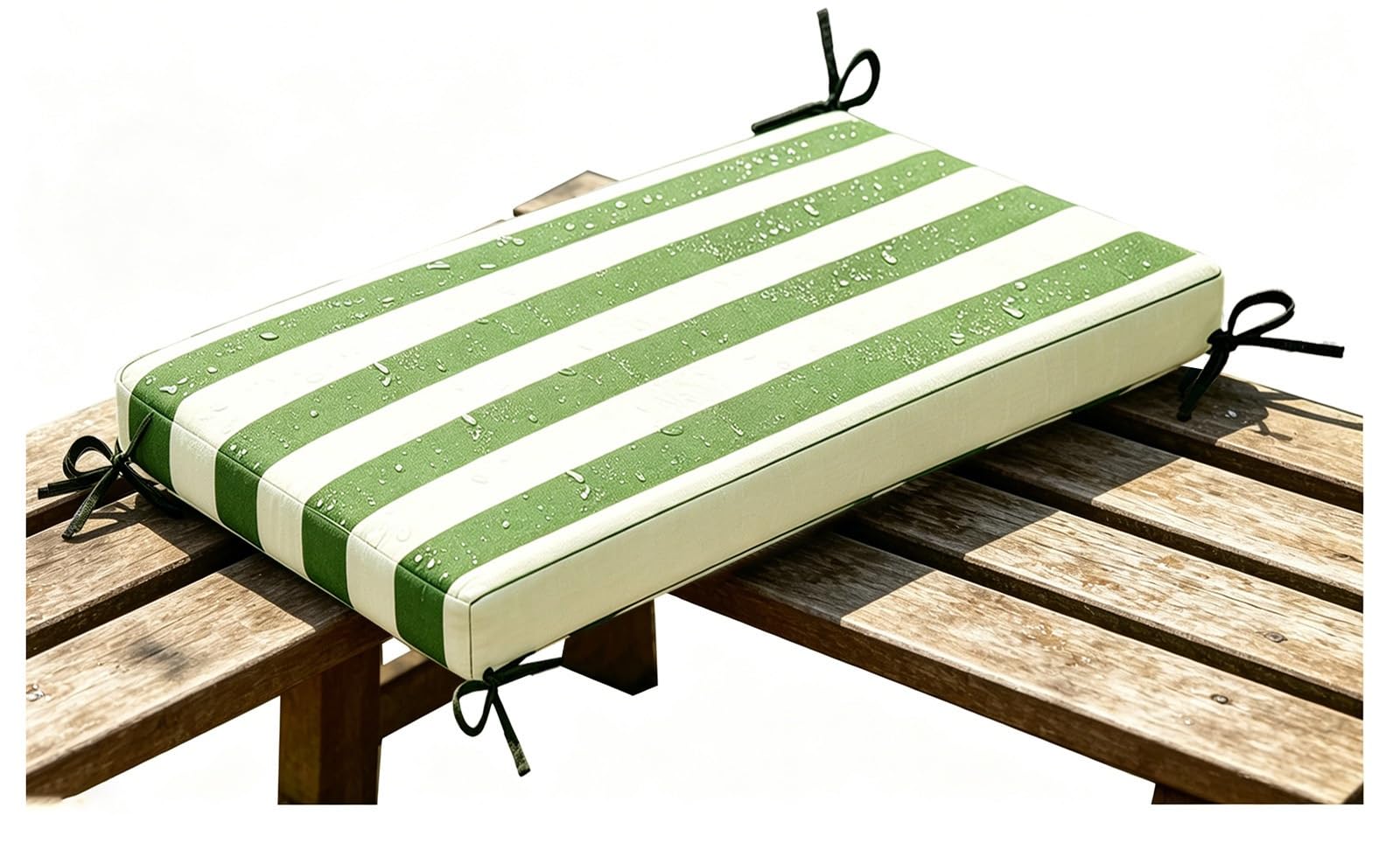 YNJJKA 12 20 31 46 Inch Bench Cushion Indoor Outdoor Striped 80% Waterproof with Non-Slip Bottom, Bench Cushion 5cm/1.9" Thick, Settee Couch Pads with Zipper, with Ties(Green White,80x55 cm 31x22 in)