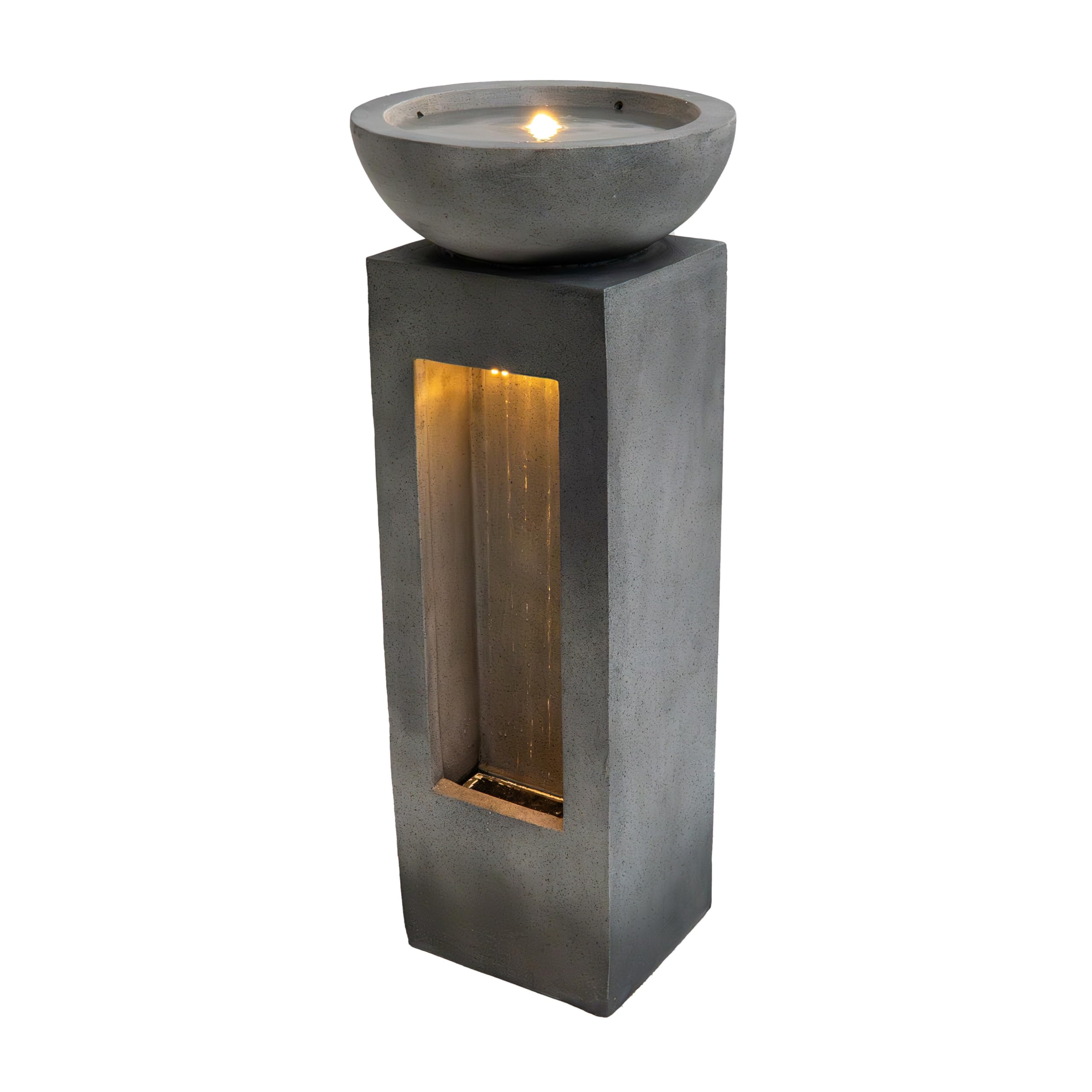 Cascading Outdoor Water Feature Electric Garden Fountain Cement Grey 2 Warm White LED Lights Plug-In Pump 7m Cable Statue Straight Waterfall Home Patio Decor Serenity Falls FREE Cleaning Brush