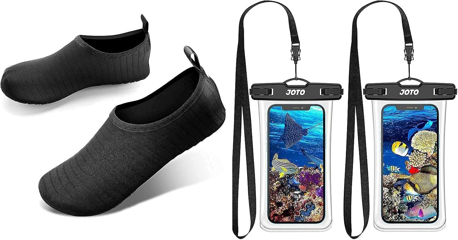 JOTO Water Shoes for Women Men Kids Bundle with (2 Pack) Universal Waterproof Pouch Cellphone Case up to 7.0"