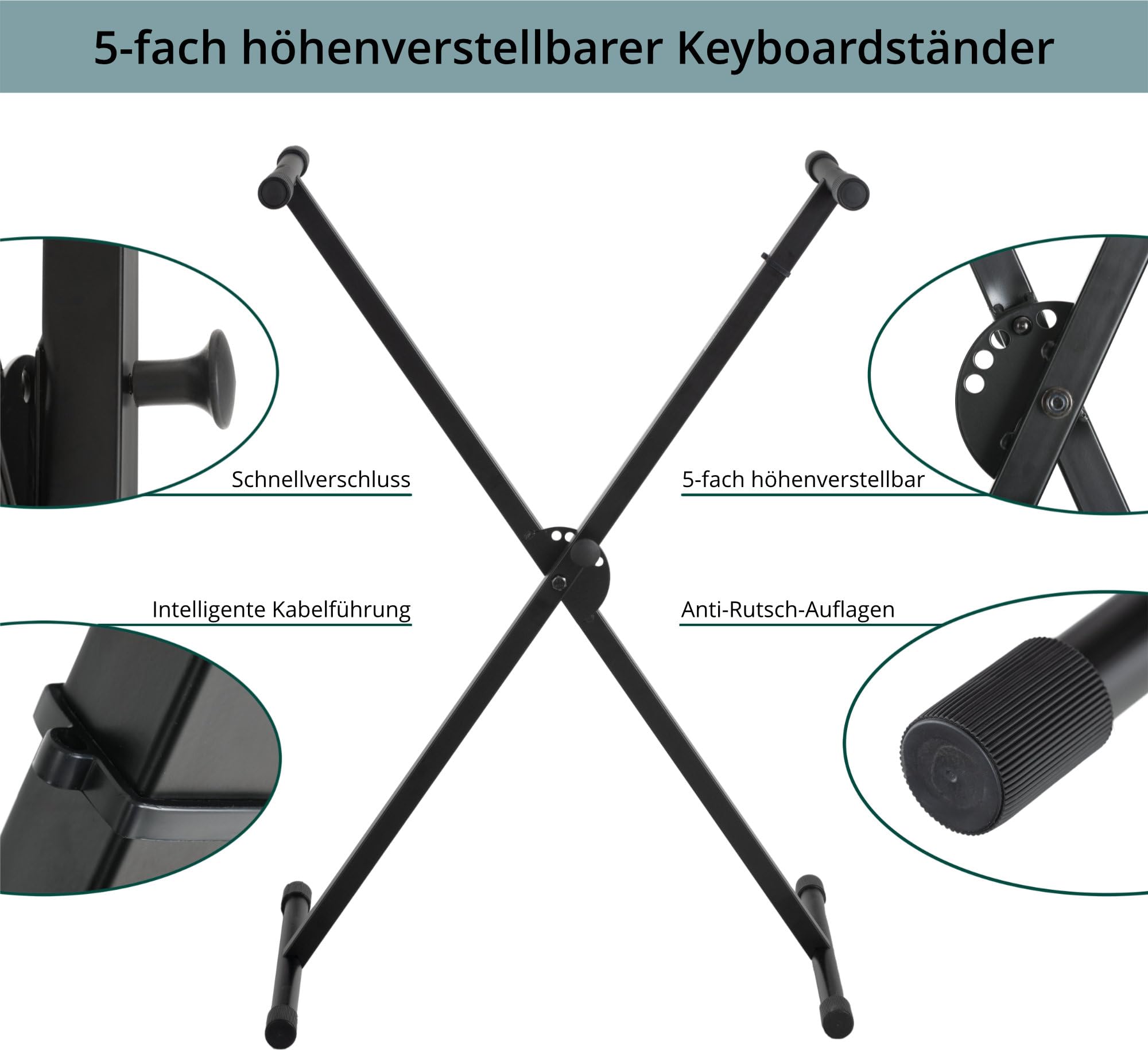 Classic Cantabile X-Keyboardständer (höhenverstellbar in 5-Stufen, klappbar, zerlegbar, stabil) schwarz