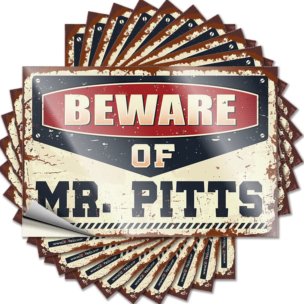 Funny Bumper Sticker Beware of Mr. Pitts Funny Sticker 10 Pcs Sticker Decals for Cars Prank Stickers(8X12CM)