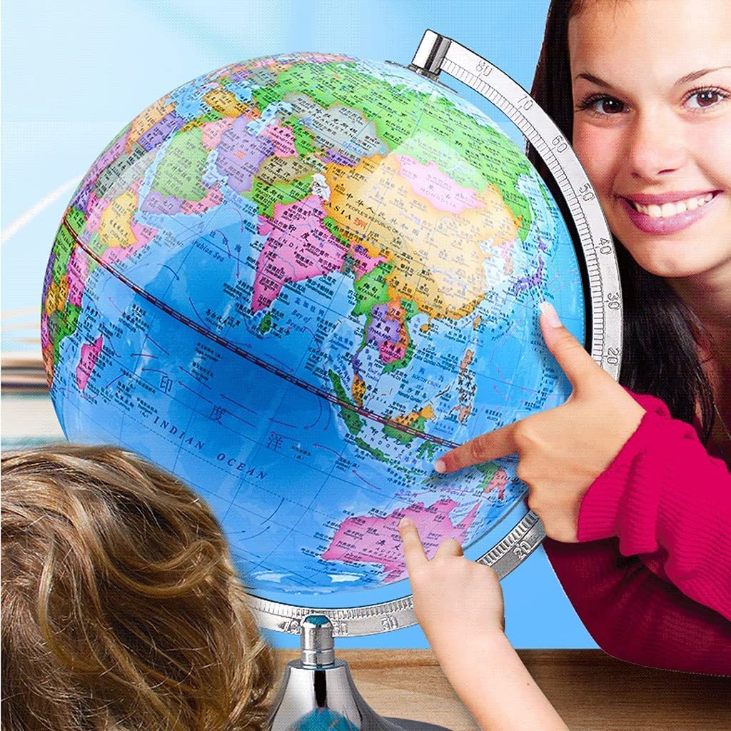 Weltglobus mit Metallständer und Lupe, geografischer Globus, Schreibtisch-HD-Karte, Globus für Erwachsene und Kinder (25 cm Durchmesser)