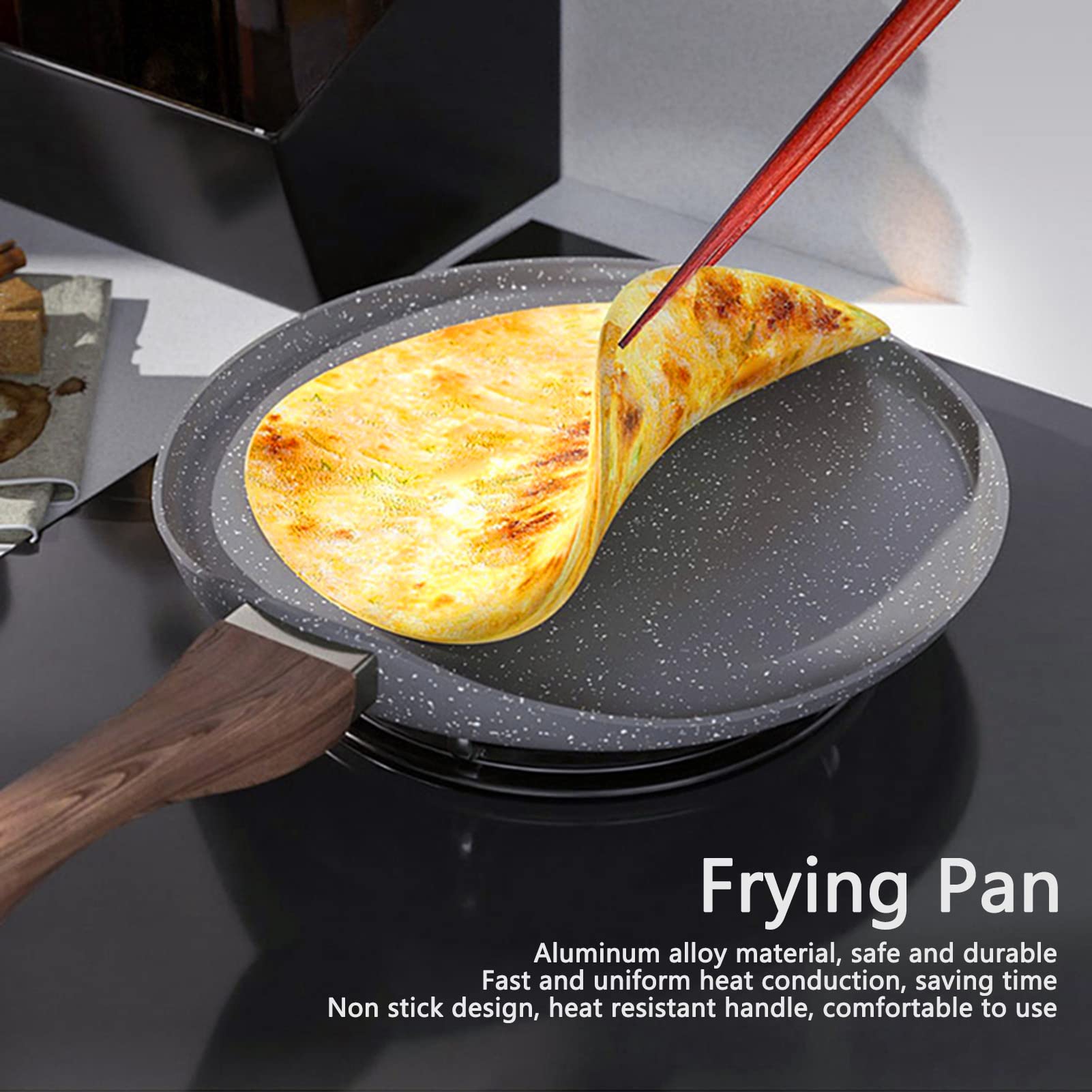 Frying Pan, Grey Aluminum Alloy Flat Bottomed Pancake Pan Cooking Pan with Heat Resistant Handle Non Stick Frying Pan for Kitchen