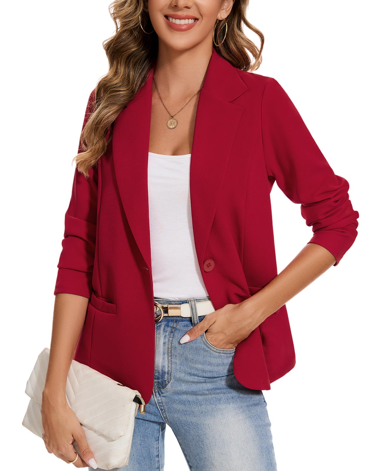Blazers for Women Long Sleeve Notched Lapel Blazer Business Casual Work Office Suit Jackets with Pockets