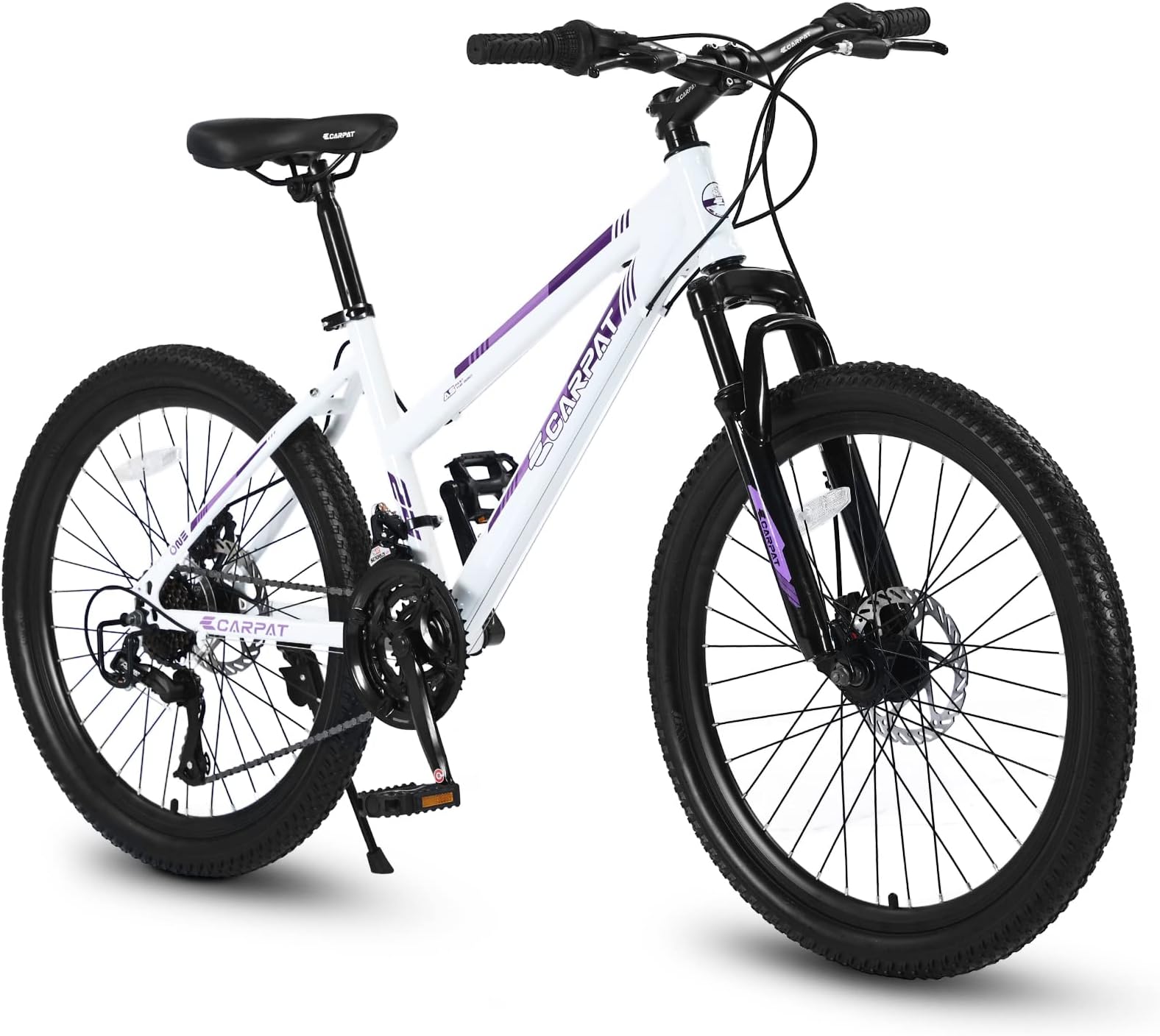 Ecarpat 24/26/27.5 Inch Mountain Bike Full/Front Suspension, 21 Speed Mountain Bicycle with Dual Disc Brakes, High-Carbon Steel Frame, Trail Commuter City MTB Bicycle for Teenagers Adult Men