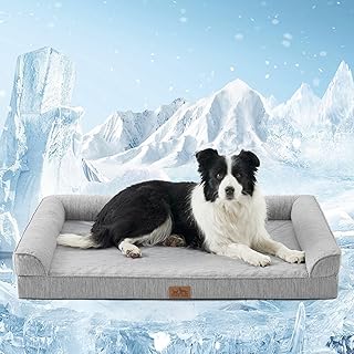 COZY KISS Kühlbett für Hunde, Orthopädisches Hundebett Großes Hunde, Hundecouch mit Eierförmiger Kistenschaum, Hundesofa mit Abnehmbarer Bezug und wasserdichte Innenlage, Silbergrau (XL,107x76x18cm) product image