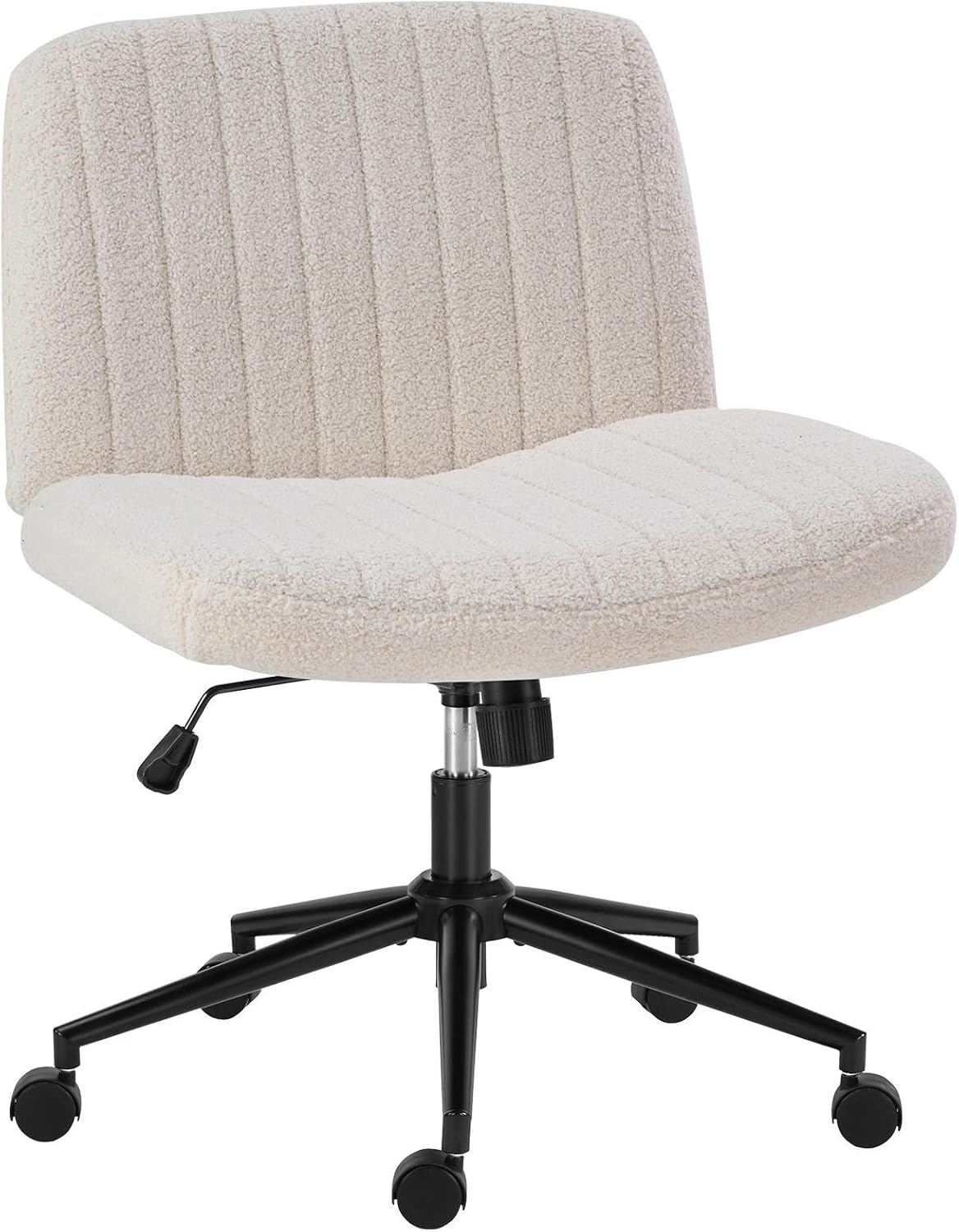 Criss Cross Chair with Wheels, Ergonomic Armless Swivel Comfy Vanity Seat, Wide Back Support and Adjustable Height for Home Office Bedroom Computer Gaming Makeup, Beige Velvet