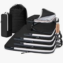 CherryNow 7 Set Compression Travel Packing Cubes for Suitcases, Black