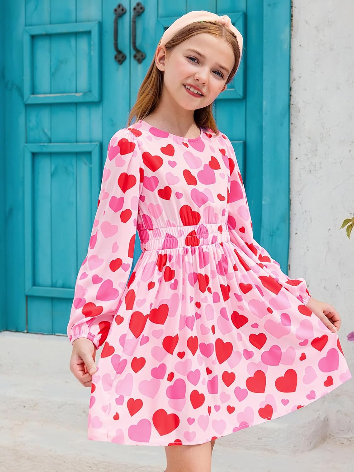 Haloumoning Girls Cute Long Sleeve Fall Dress Kids Floral Holiday Party Smocked Waist A Line Midi Dresses 5-14 Years - Image 2