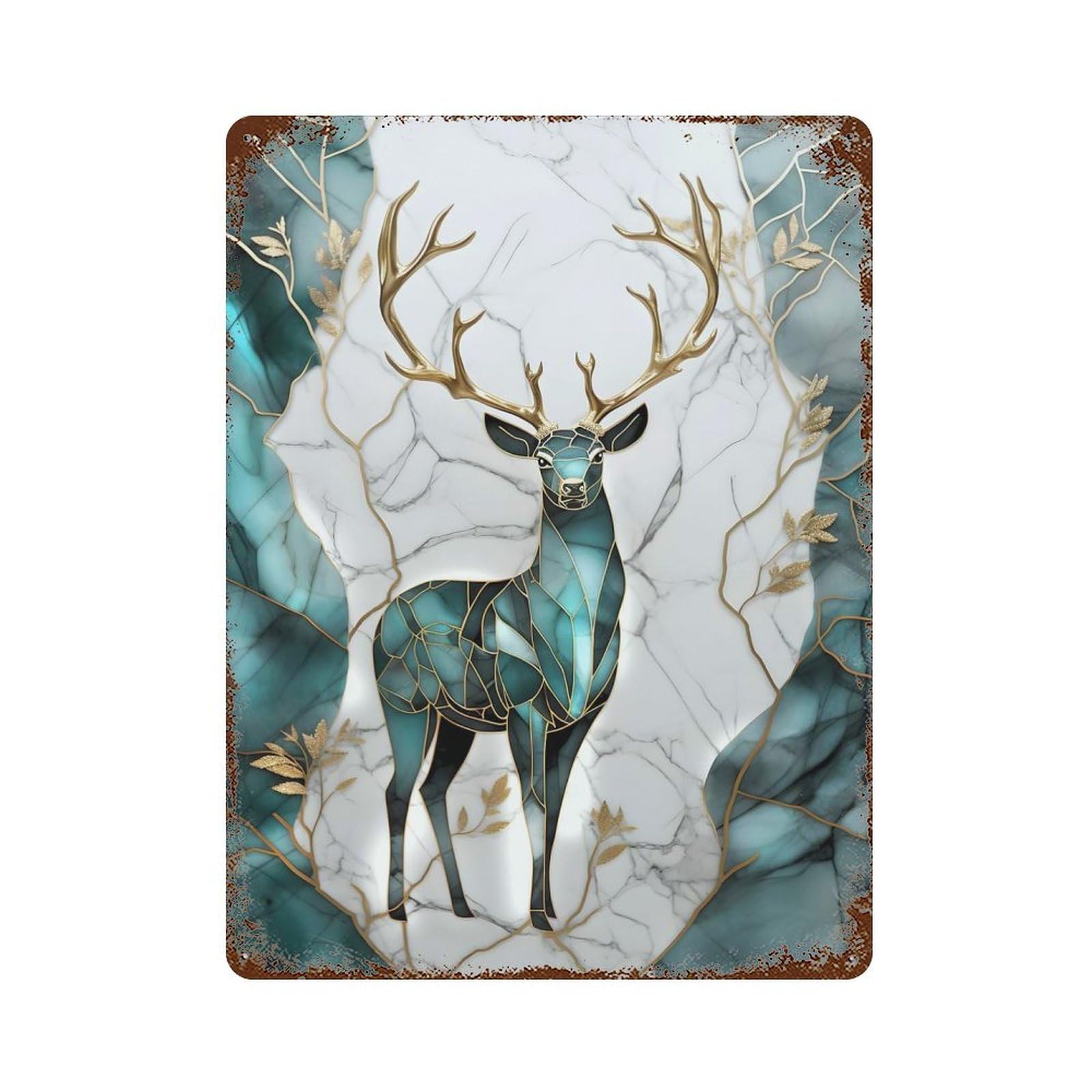 Abstract Stag Kintsugi Art Rusty Metal Tin Sign 15.7"x11.8", for Shed, Workshop And Garage Wall Decor, Shabby Chic Decor