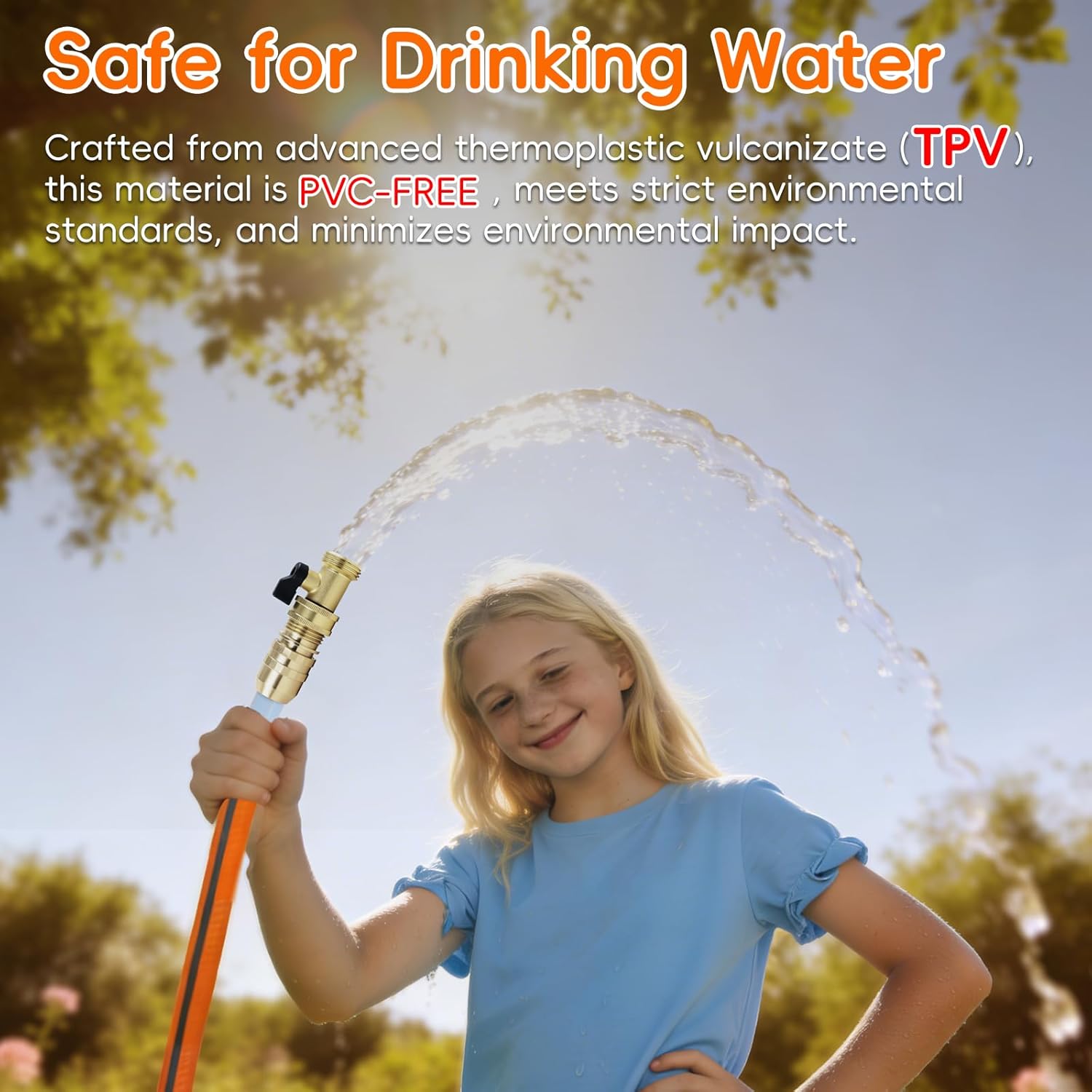 Expandable Garden Hose, With 10 Pattern Spray Nozzle, Garden Hose 50FT Expanded Length,TPV Material Flexible, Kink-Free, Brass Fittings Water Hose Expandable (Orange Gray,1/2” x 50ft)