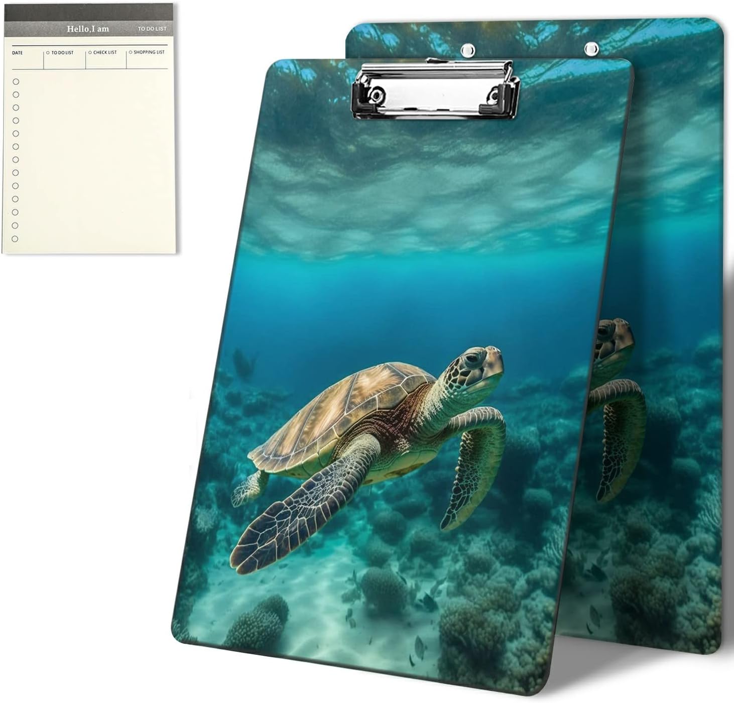 Clipboards Cute Green Turtle Pattern Design Clip Board 9 x 12.5 inch with Low Profile Metal Clip,Clipboard for Students, Classroom, Office,Women Men,with a to do List Notepad