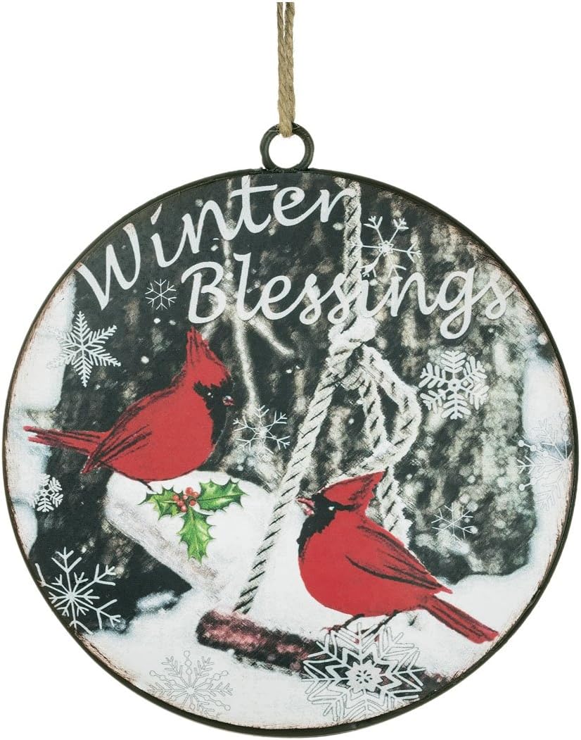 Sullivans Winter Blessings Red Cardinal 6 inch Round Wood Disc Christmas Ornament