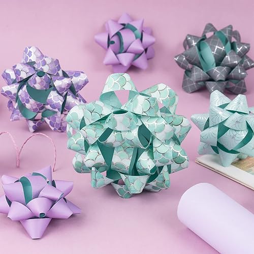 Miniatura 5 de RUSPEPA - Surtido de lazos de regalo de papel de doble cara - Diseño de sirena, verde y morado para primavera, vacaciones, cumpleaños, boda, baby
