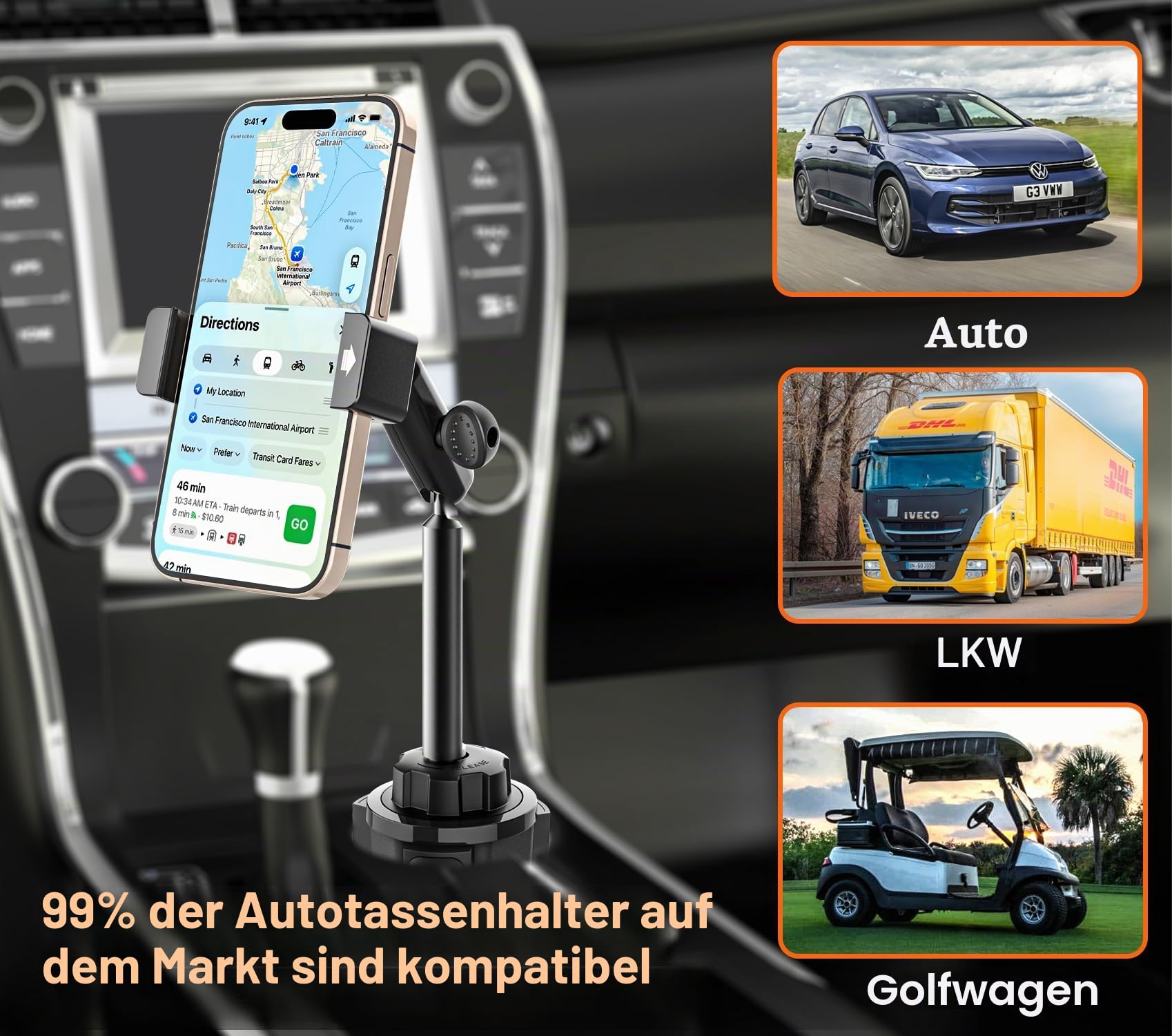 Getränkehalter Auto Handyhalterung Metall - Stabil Langlebig Robust, LKW KFZ Becherhalter Handy Cupholder Autohalterung mit Aluminiumarm für alle Handys, iPhone 17 16 15 Pro Max, Galaxy S25