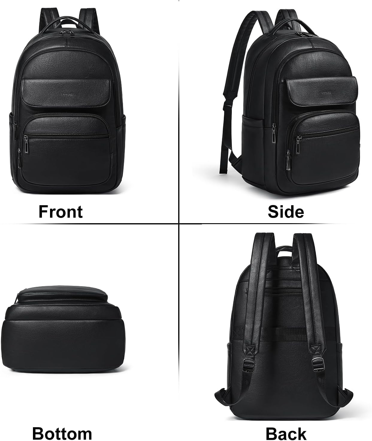 37L Backpack Purse for Women Men for Work Travel Back Pack Laptop Purses Vegan Leather Fashion College Daypack Black - Image 6