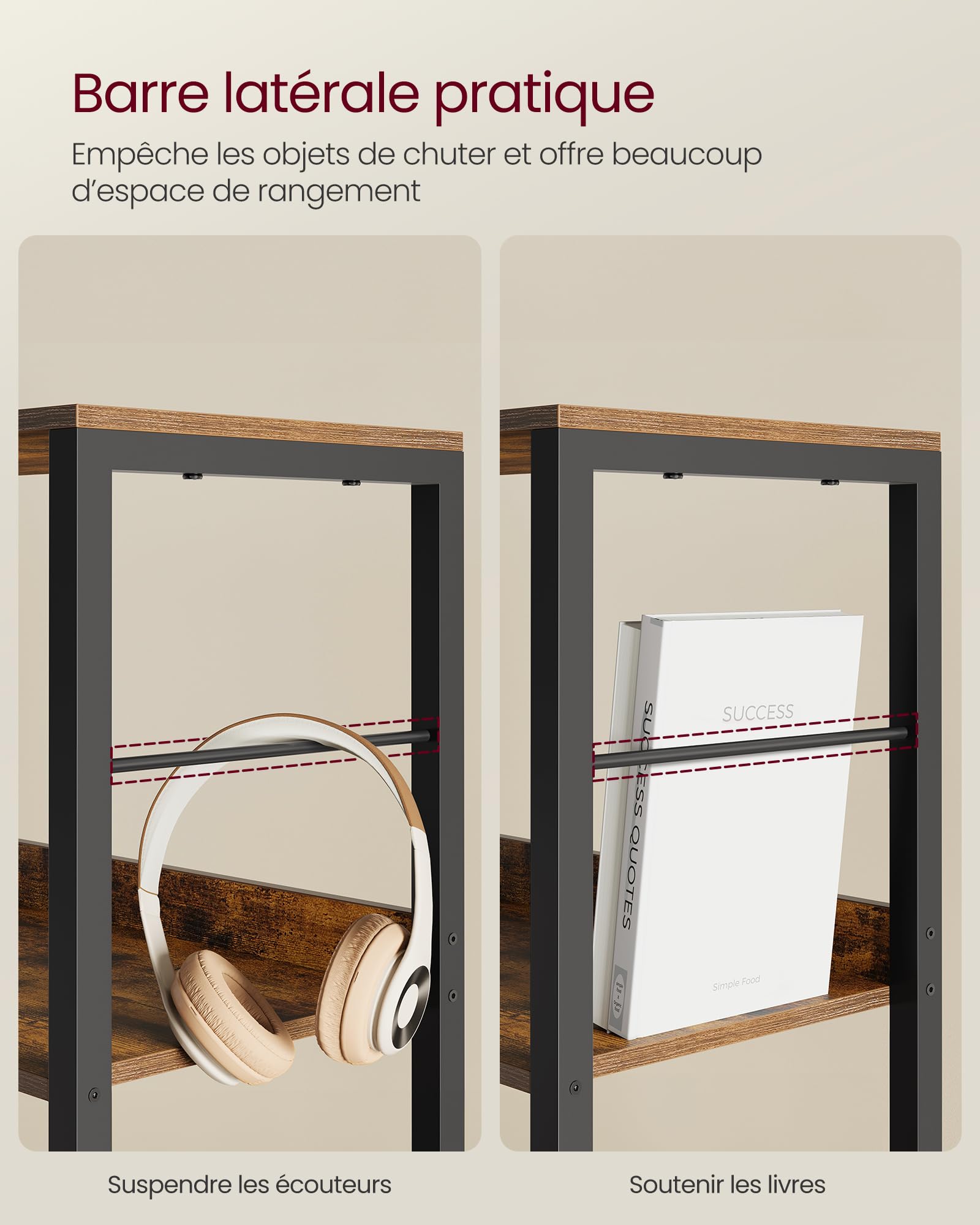 VASAGLE Étagère sur 6 Niveaux, Bibliothèque, Meuble de Rangement, 30 x 60 x 178 cm, avec Panneaux Arrière, Style Industriel, pour Salon, Étude, Bureau, Marron Rustique et Noir d'encre LLS118B01