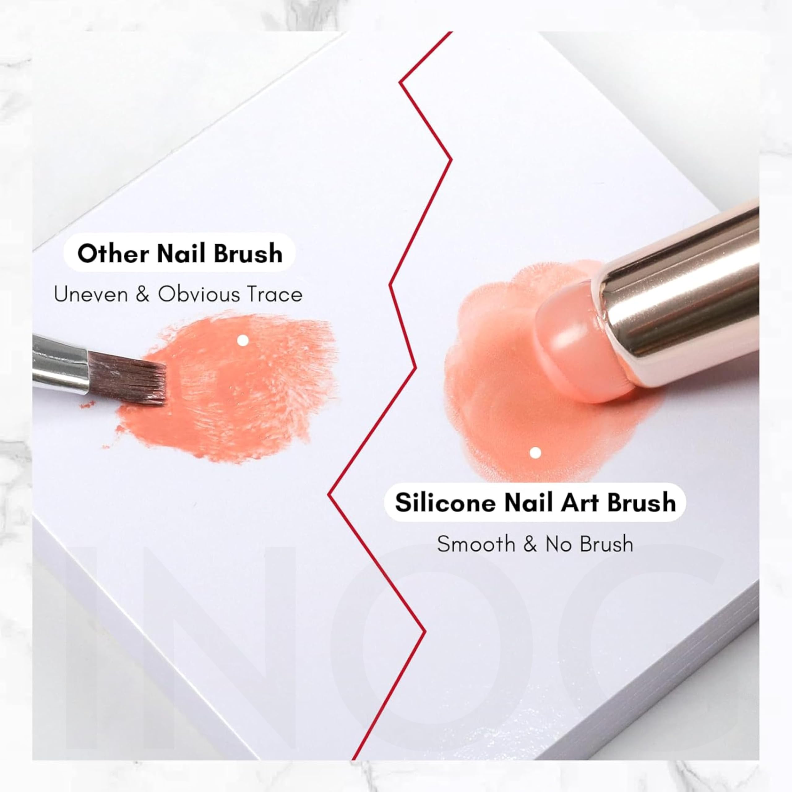 INOG Silicone Nail Brush, 2PCS Reusable Silicone Nail Chrome Applicator, Pink Nail Art Brushes Silicone Lip Brush For Pat Ombre Gel Nail, Chrome Nail, French Nail, Lipstick, Concealer, Eyeshadow 2