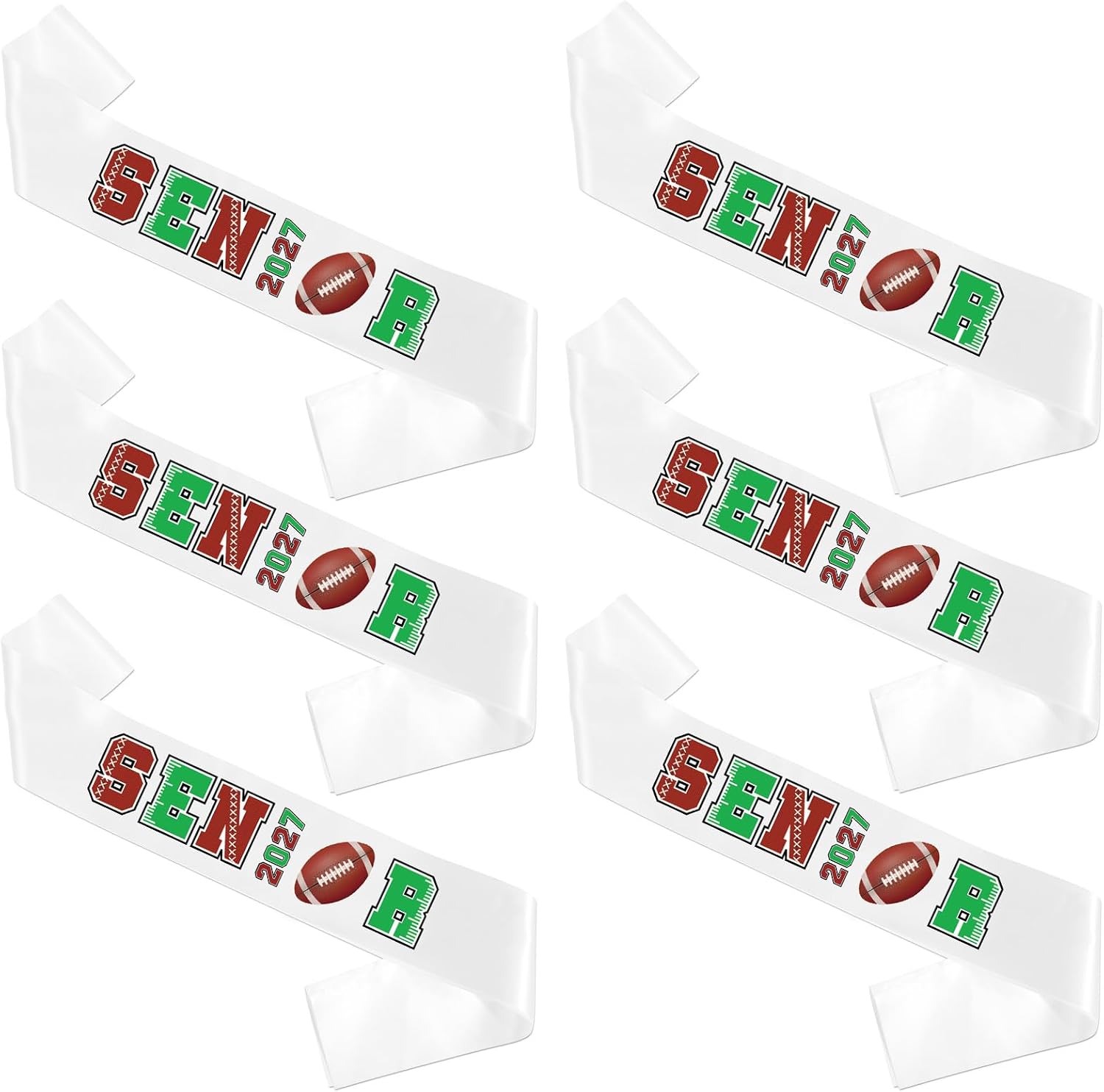 Football Senior Sashes 2027, 6 Pack White Graduation Celebration Sash Football Theme Letters, Sport Themed Cheer Grad Class of 2027 Senior Night Decorations Supplies