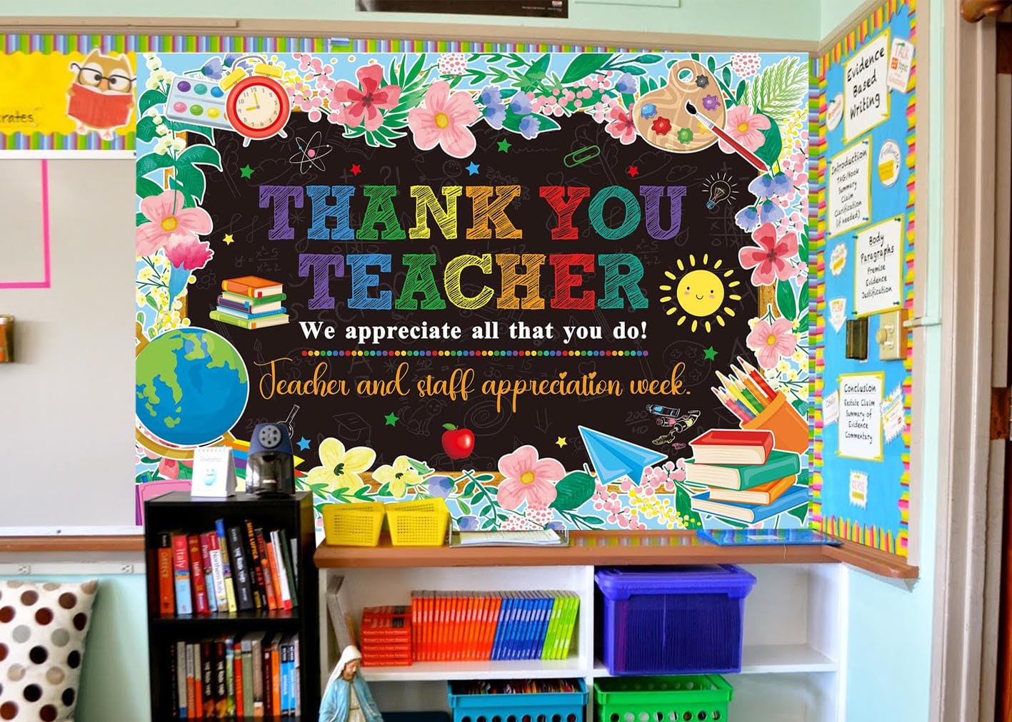 Ticuenicoa Fotohintergrund „Thank You Teacher“ – 2,1 X 1,5 M, Vinyl – Bunte Blumen-Dekoration Für Lehrer, Partys & Wertschätzung